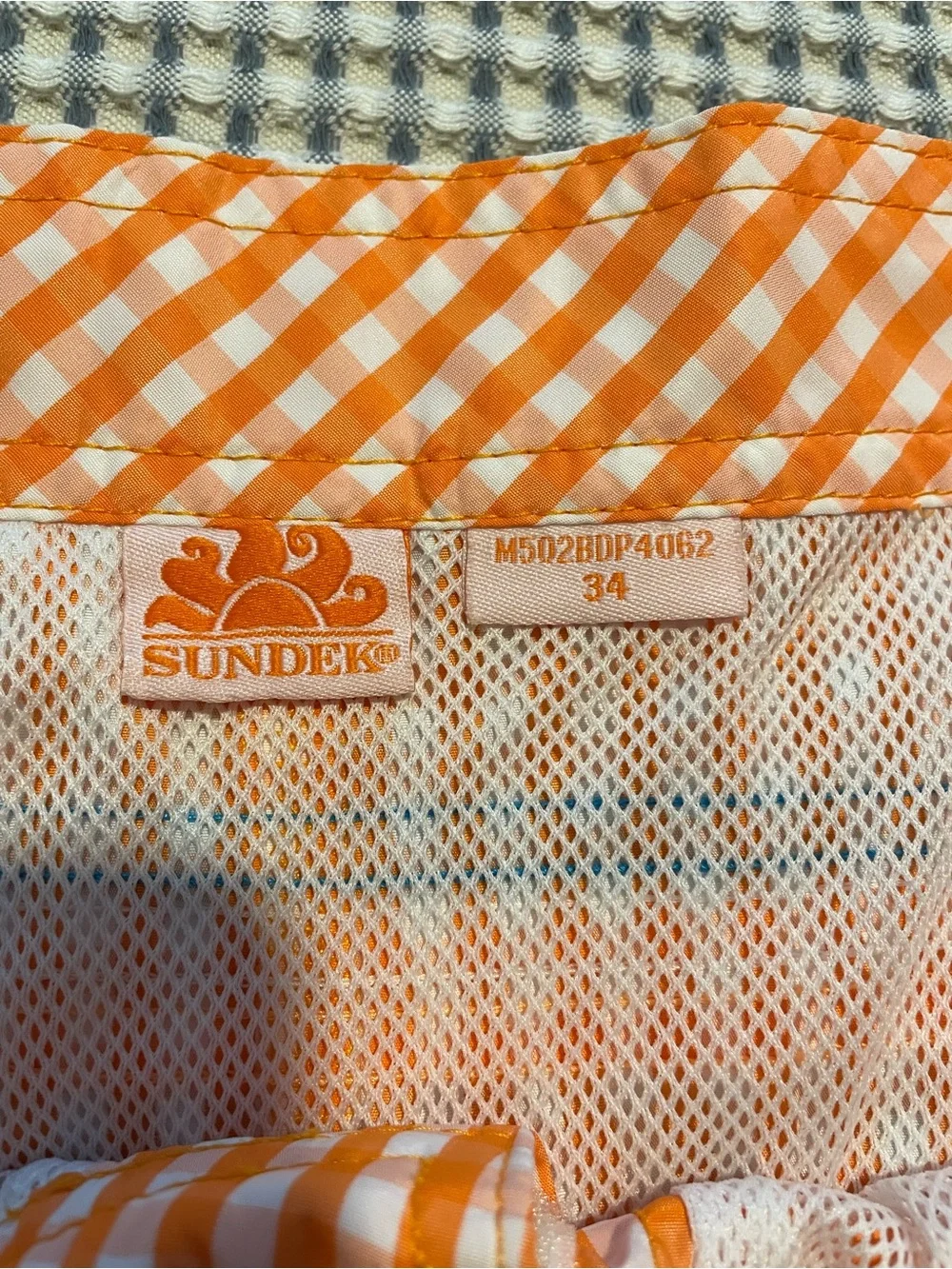 Sundek Orange & White Gingham Board Shorts - sz 34